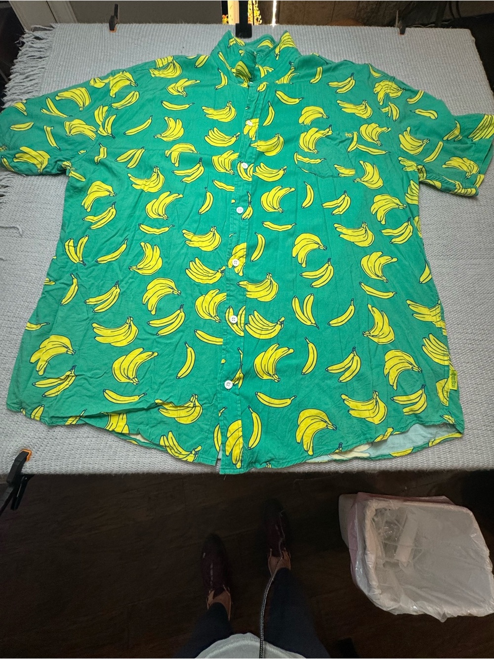 Tipsy Elves Green Banana Print Short-Sleeve Button-Up Shirt